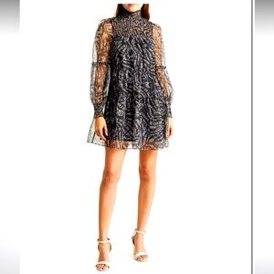 Cinq à Sept Rika Love Letter Long Sleeve Silk Babydoll Dress